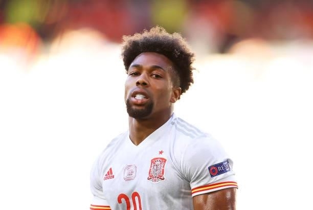 Adama Traore of Spain looks on UEFA Euro 2020 Championship Group E match between Slovakia and Spain at Estadio La Cartuja on June 23, 2021 in...