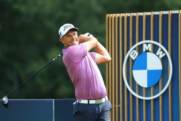 Padraig Harrington of Ireland tees off on the 11th hole during the first round of The BMW International Open at Golfclub Munchen Eichenried on June...
