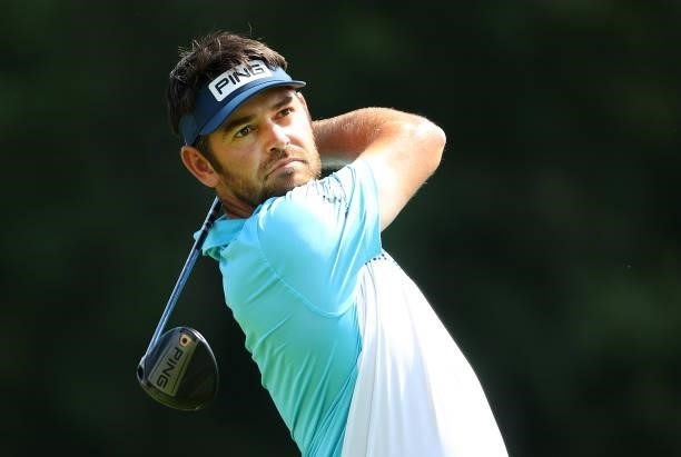 Louis Oosthuizen of South Africa tees off on the 11th hole during the first round of The BMW International Open at Golfclub Munchen Eichenried on...