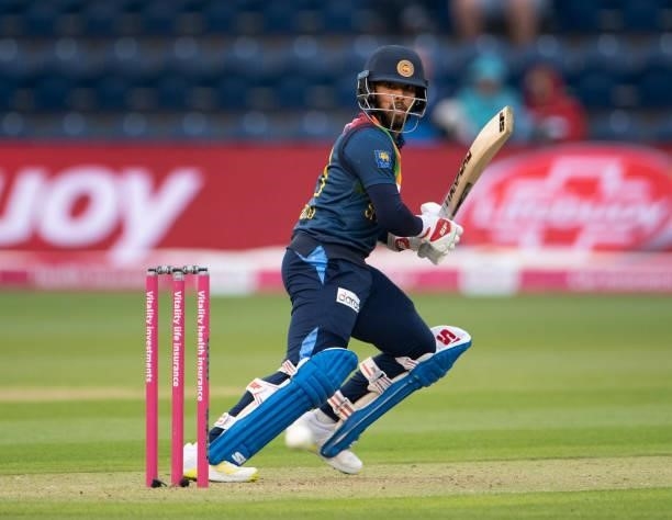Kusal Mendis of Sri Lanka batting during the 1st T20I between England and Sri Lanka at Sophia Gardens on June 23, 2021 in Cardiff, Wales.