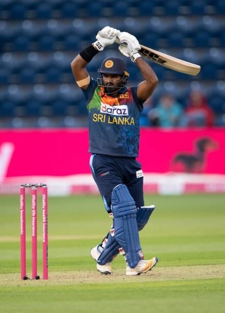 Kusal Perera of Sri Lanka batting during the 1st T20I between England and Sri Lanka at Sophia Gardens on June 23, 2021 in Cardiff, Wales.