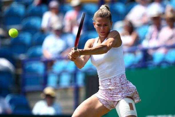 Camila Giorgi of Italy in action during her quarter final women's singles match against Aryna Sabalenka of Belarus during day 6 of the Viking...