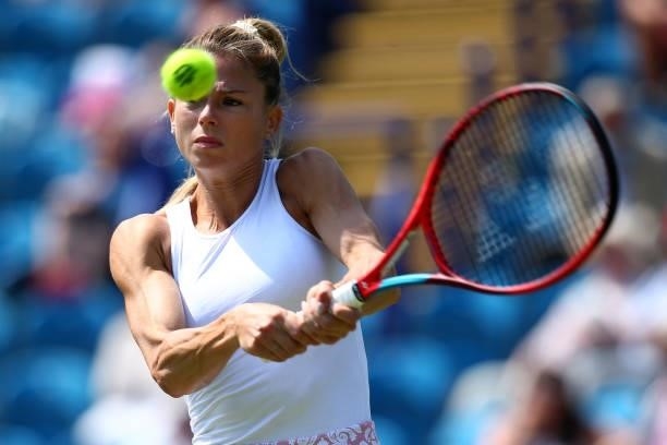 Camila Giorgi of Italy in action during her quarter final women's singles match against Aryna Sabalenka of Belarus during day 6 of the Viking...