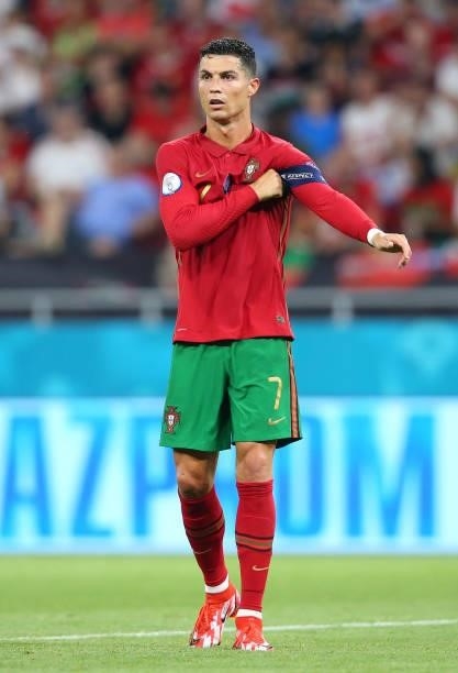 Cristiano Ronaldo of Portugal during the UEFA Euro 2020 Championship Group F match between Portugal and France at Puskas Arena on June 23, 2021 in...