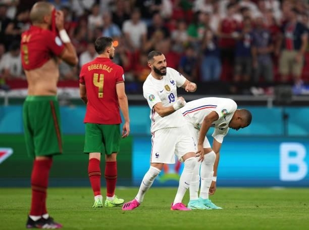 Karim Benzema of France celebrates after scoring their side's second goal during the UEFA Euro 2020 Championship Group F match between Portugal and...