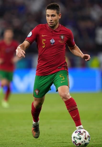 Raphael Guerreiro of Portugal in action during the UEFA Euro 2020 Championship Group F match between Portugal and France at Puskas Arena on June 23,...