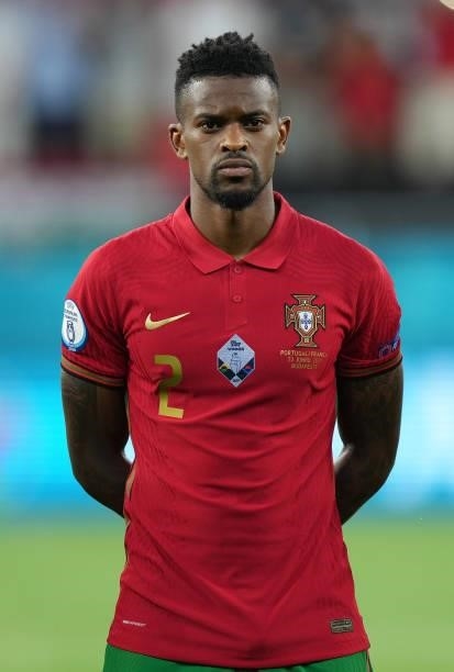 Nelson Semedo of Portugal looks on prior to the UEFA Euro 2020 Championship Group F match between Portugal and France at Puskas Arena on June 23,...