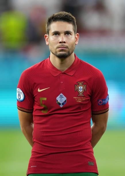 Raphael Guerreiro of Portugal looks on prior to the UEFA Euro 2020 Championship Group F match between Portugal and France at Puskas Arena on June 23,...
