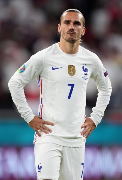 Antoine Griezmann of France looks on prior to the UEFA Euro 2020 Championship Group F match between Portugal and France at Puskas Arena on June 23,...