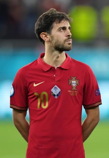 Bernardo Silva of Portugal looks on prior to the UEFA Euro 2020 Championship Group F match between Portugal and France at Puskas Arena on June 23,...
