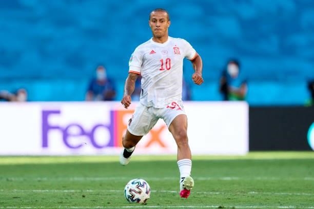 Thiago Alcantara of Spain in action during the UEFA Euro 2020 Championship Group E match between Slovakia and Spain at Estadio La Cartuja on June 23,...