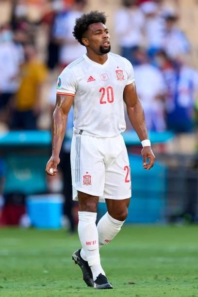 Adama Traore of Spain looks on during the UEFA Euro 2020 Championship Group E match between Slovakia and Spain at Estadio La Cartuja on June 23, 2021...