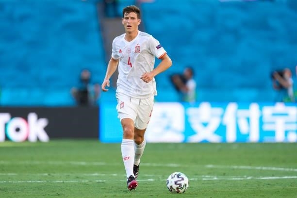 Pau Torres of Spain in action during the UEFA Euro 2020 Championship Group E match between Slovakia and Spain at Estadio La Cartuja on June 23, 2021...