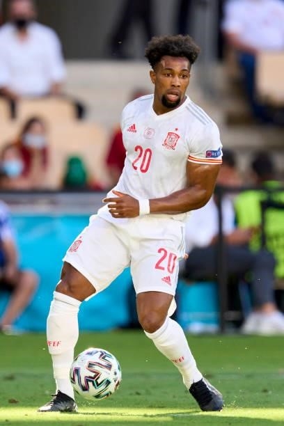Adama Traore of Spain in action during the UEFA Euro 2020 Championship Group E match between Slovakia and Spain at Estadio La Cartuja on June 23,...
