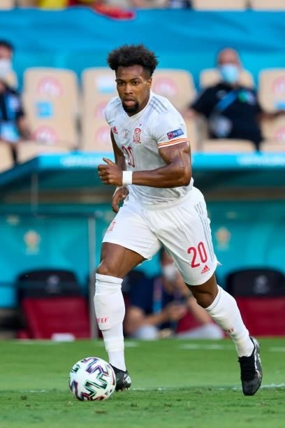 Adama Traore of Spain in action during the UEFA Euro 2020 Championship Group E match between Slovakia and Spain at Estadio La Cartuja on June 23,...