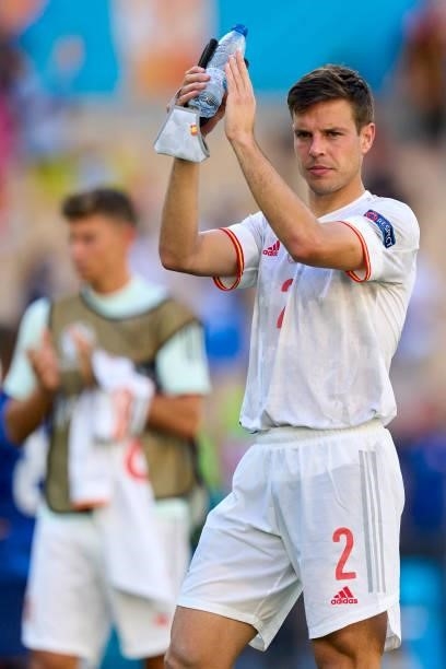 Cesar Azpilicueta of Spain salutes after the game during the UEFA Euro 2020 Championship Group E match between Slovakia and Spain at Estadio La...