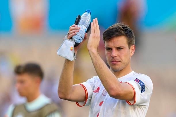 Cesar Azpilicueta of Spain salutes after the game during the UEFA Euro 2020 Championship Group E match between Slovakia and Spain at Estadio La...