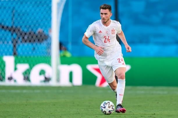 Aymeric Laporte of Spain runs with the ball during the UEFA Euro 2020 Championship Group E match between Slovakia and Spain at Estadio La Cartuja on...
