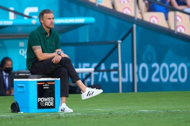 Luis Enrique, Manager of Spain looks on during the UEFA Euro 2020 Championship Group E match between Slovakia and Spain at Estadio La Cartuja on June...