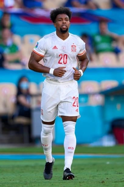 Adama Traore of Spain looks on during the UEFA Euro 2020 Championship Group E match between Slovakia and Spain at Estadio La Cartuja on June 23, 2021...