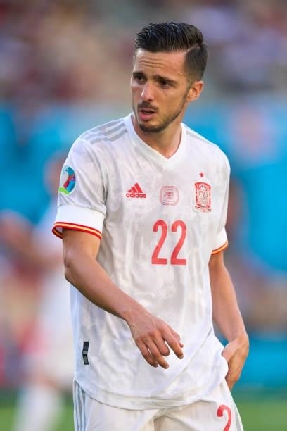 Pablo Sarabia of Spain looks on during the UEFA Euro 2020 Championship Group E match between Slovakia and Spain at Estadio La Cartuja on June 23,...