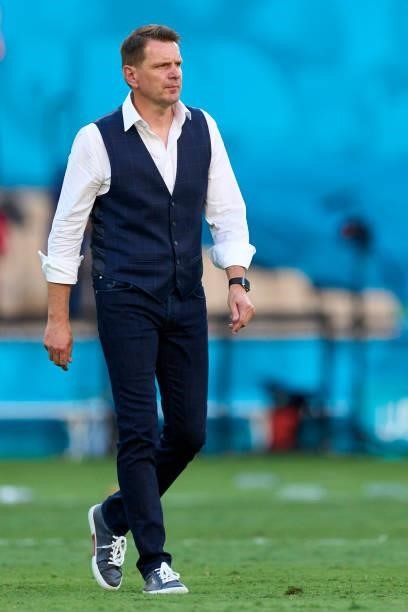 Pavel Hapal Manager of Slovakia looks on after the game during the UEFA Euro 2020 Championship Group E match between Slovakia and Spain at Estadio La...