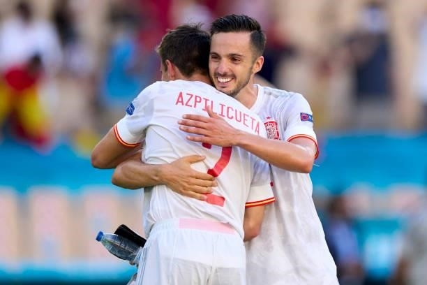 Pablo Sarabia salutes after the game during the UEFA Euro 2020 Championship Group E match between Slovakia and Spain at Estadio La Cartuja on June...
