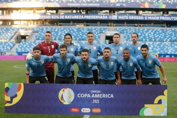 Players of Uruguay pose for the team photo prior to a Group A match between Bolivia and Uruguay as part of Copa America Brazil 2021 at Arena Pantanal...