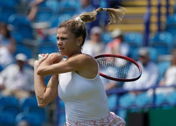 Camila Giorgi of Italy in action during her women's singles quarter final match against Aryna Sabalenka of Belarus during day 6 of the Viking...