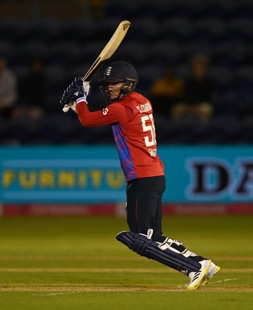 Sam Curran of England bats during the 2nd T20 International match between England and Sri Lanka at Sophia Gardens on June 24, 2021 in Cardiff, Wales.