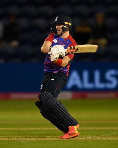 Sam Billings of England bats during the 2nd T20 International match between England and Sri Lanka at Sophia Gardens on June 24, 2021 in Cardiff,...