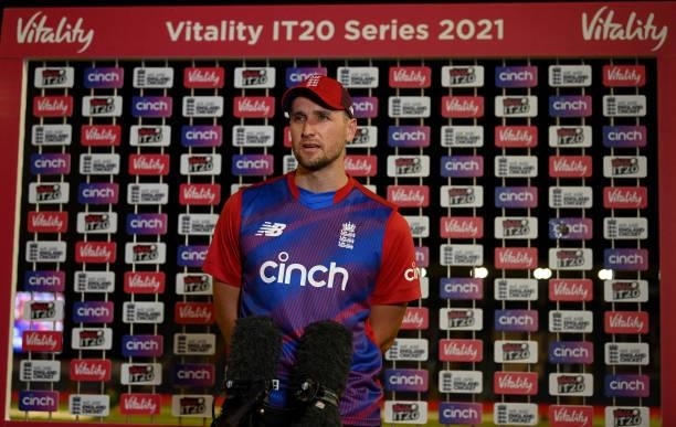 Liam Livingstone of England is interviewed after the 2nd T20 International match between England and Sri Lanka at Sophia Gardens on June 24, 2021 in...