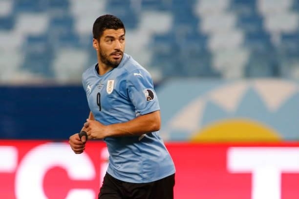 Luis Suarez of Uruguay looks on during a Group A match between Bolivia and Uruguay as part of Copa America Brazil 2021 at Arena Pantanal on June 24,...