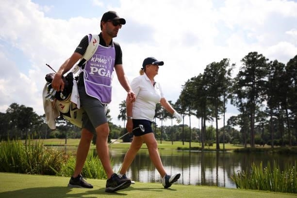 Cristie Kerr walks from the 17th tee during the first round of the KPMG Women's PGA Championship at Atlanta Athletic Club on June 24, 2021 in Johns...