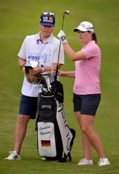 Caroline Masson of Germany prepares to play her shot during the first round of the KPMG Women's PGA Championship at Atlanta Athletic Club on June 24,...