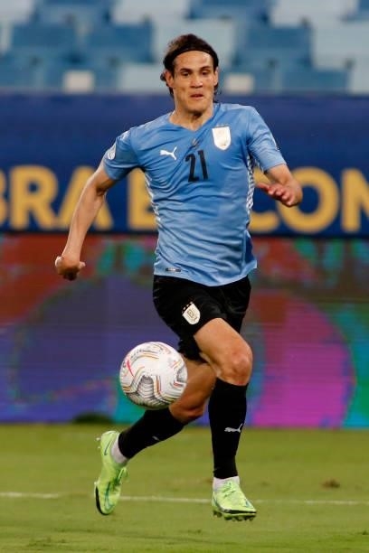 Edinson Cavani of Uruguay controls the ball during a Group A match between Bolivia and Uruguay as part of Copa America Brazil 2021 at Arena Pantanal...