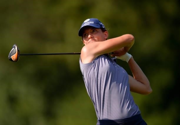 Anne van Dam of Denmark plays her shot from the ninth tee during the first round of the KPMG Women's PGA Championship at Atlanta Athletic Club on...