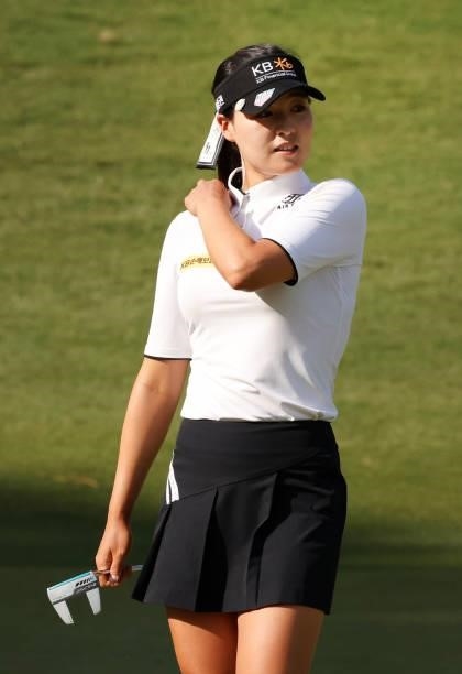 Chun In-gee of South Korea prepares to putt on the 16th hole during the first round of the KPMG Women's PGA Championship at Atlanta Athletic Club on...