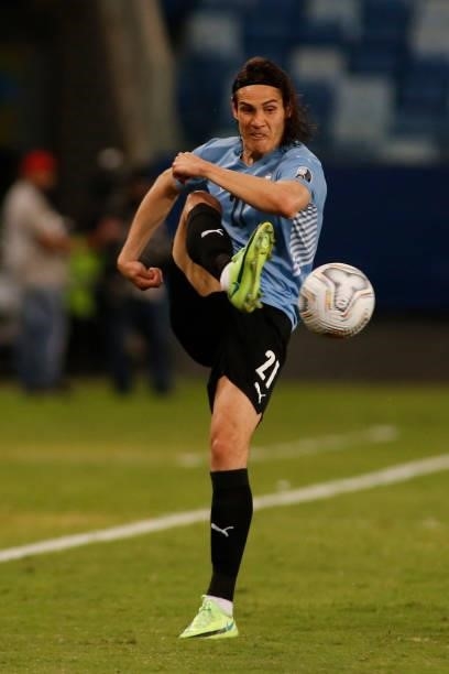 Edinson Cavani of Uruguay controls the ball during a Group A match between Bolivia and Uruguay as part of Copa America Brazil 2021 at Arena Pantanal...