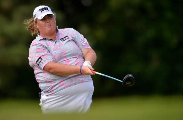 Haley Moore tees off during the first round of the KPMG Women's PGA Championship at Atlanta Athletic Club on June 24, 2021 in Johns Creek, Georgia.