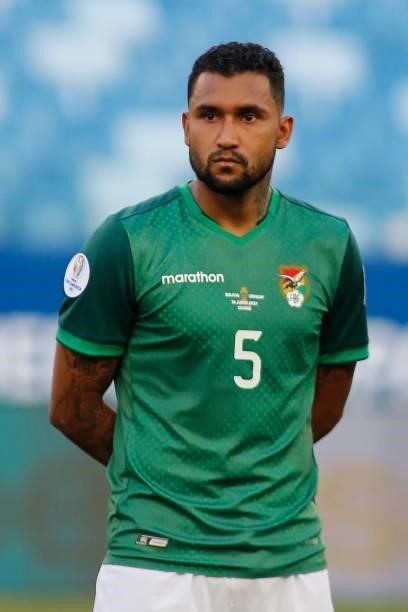 Adrian Jusino of Bolivia looks on prior to a Group A match between Bolivia and Uruguay as part of Copa America Brazil 2021 at Arena Pantanal on June...
