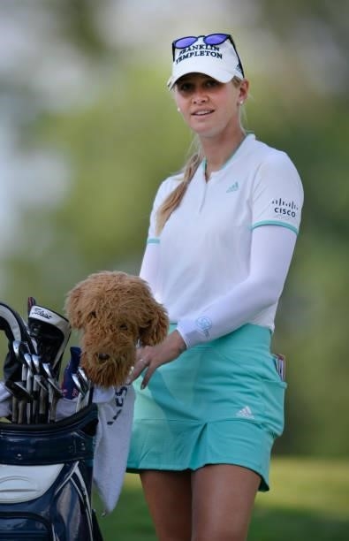 Jessica Korda prepares to tee off on the ninth hole during the first round of the KPMG Women's PGA Championship at Atlanta Athletic Club on June 24,...