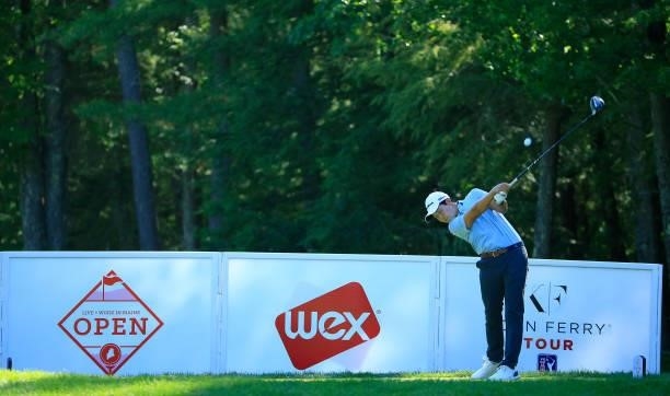 Dylan Wu hits his drive on the ninth hole during the first round of the Live And Work In Maine Open held at Falmouth Country Club on June 24, 2021 in...