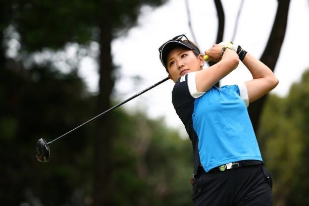 Misuzu Narita of Japan hits her tee shot on the 12th hole during the second round of the Earth Mondamin Cup at Camellia Hills Country Club on June...