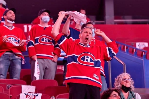 Montreal Canadiens fans cheer prior to Game Six of the Stanley Cup Semifinals against the Vegas Golden Knights in the 2021 Stanley Cup Playoffs at...