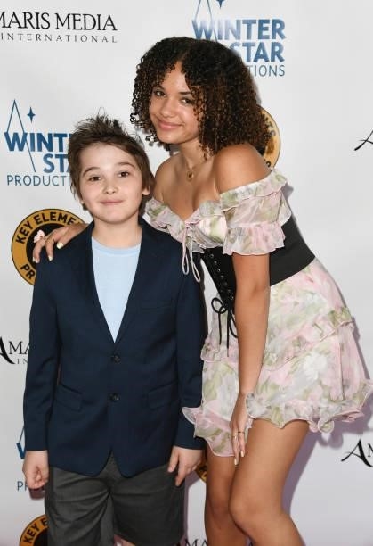 Actors Cooper Friedman and Scarlet Spencer attend the premiere of "Secret Agent Dingledorf and His Trusty Dog Splat