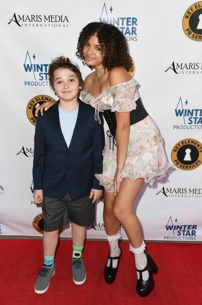Actors Cooper Friedman and Scarlet Spencer attend the premiere of "Secret Agent Dingledorf and His Trusty Dog Splat