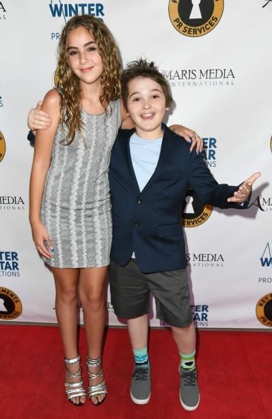 Actors Lexy Kolker and Cooper Friedman attend the premiere of "Secret Agent Dingledorf and His Trusty Dog Splat