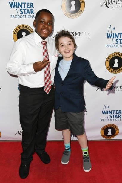 Actors Brandon James Roy and Cooper Friedman attend the premiere of "Secret Agent Dingledorf and His Trusty Dog Splat