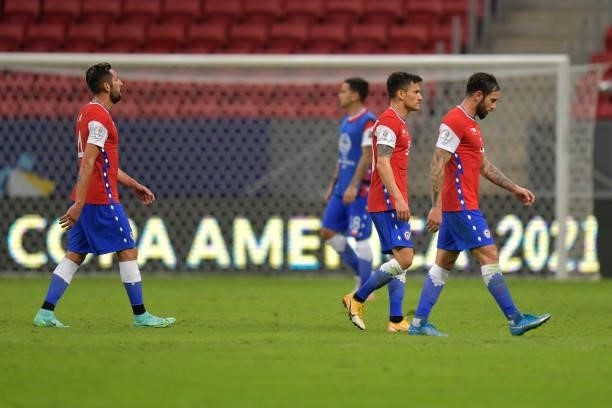 Charles Aránguiz of Chile looks dejected after a Group A match between Chile and Paraguay as part of Copa America Brazil 2021 at Mane Garrincha...